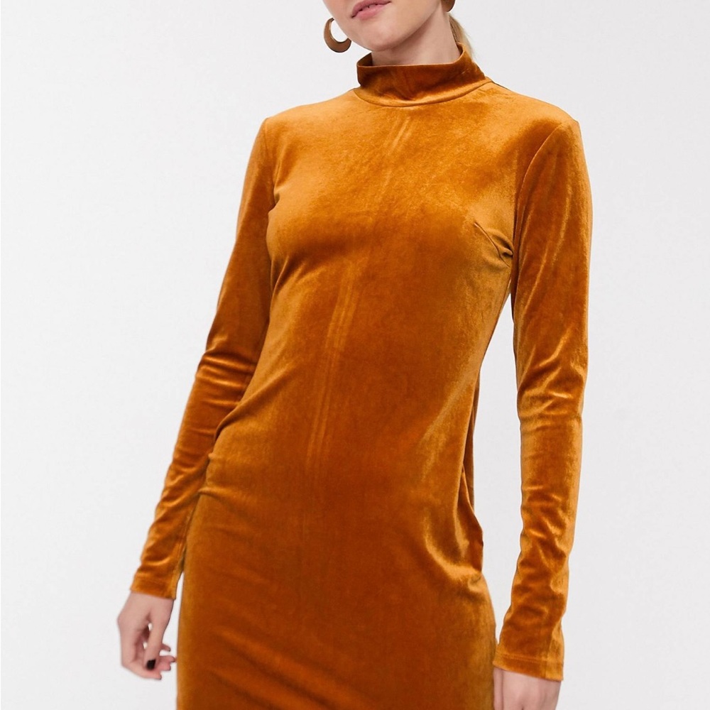 High neck bodycon dress in velvet